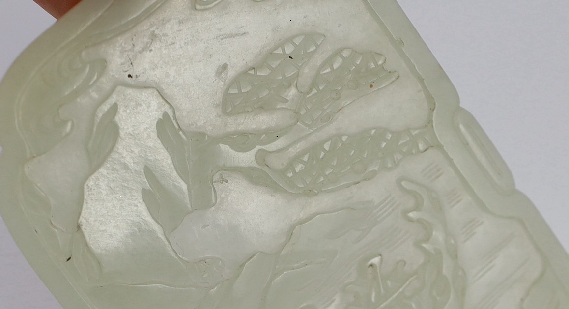 A Chinese white jade ‘He Xiangu’ shaped rectangular plaque, 18th/19th century